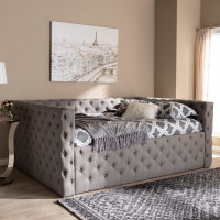 Baxton Studio CF8987-B-Grey-Daybed-Q Anabella Modern and Contemporary Grey Fabric Upholstered Queen Size Daybed